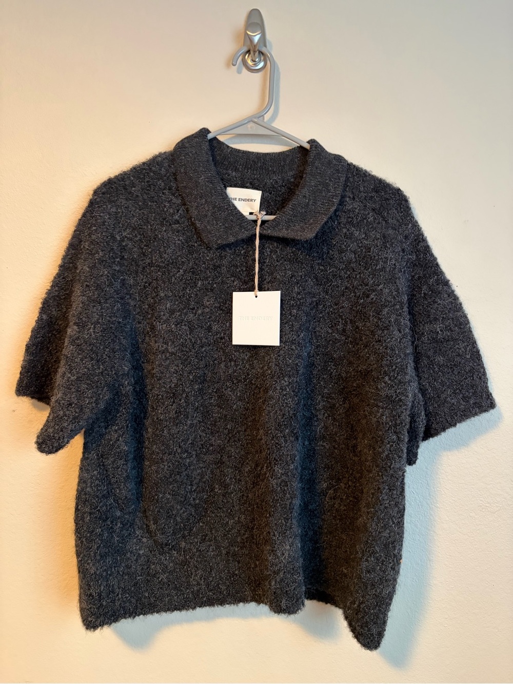 The Endery ramona bouclé short sleeve polo - anthracite NWT